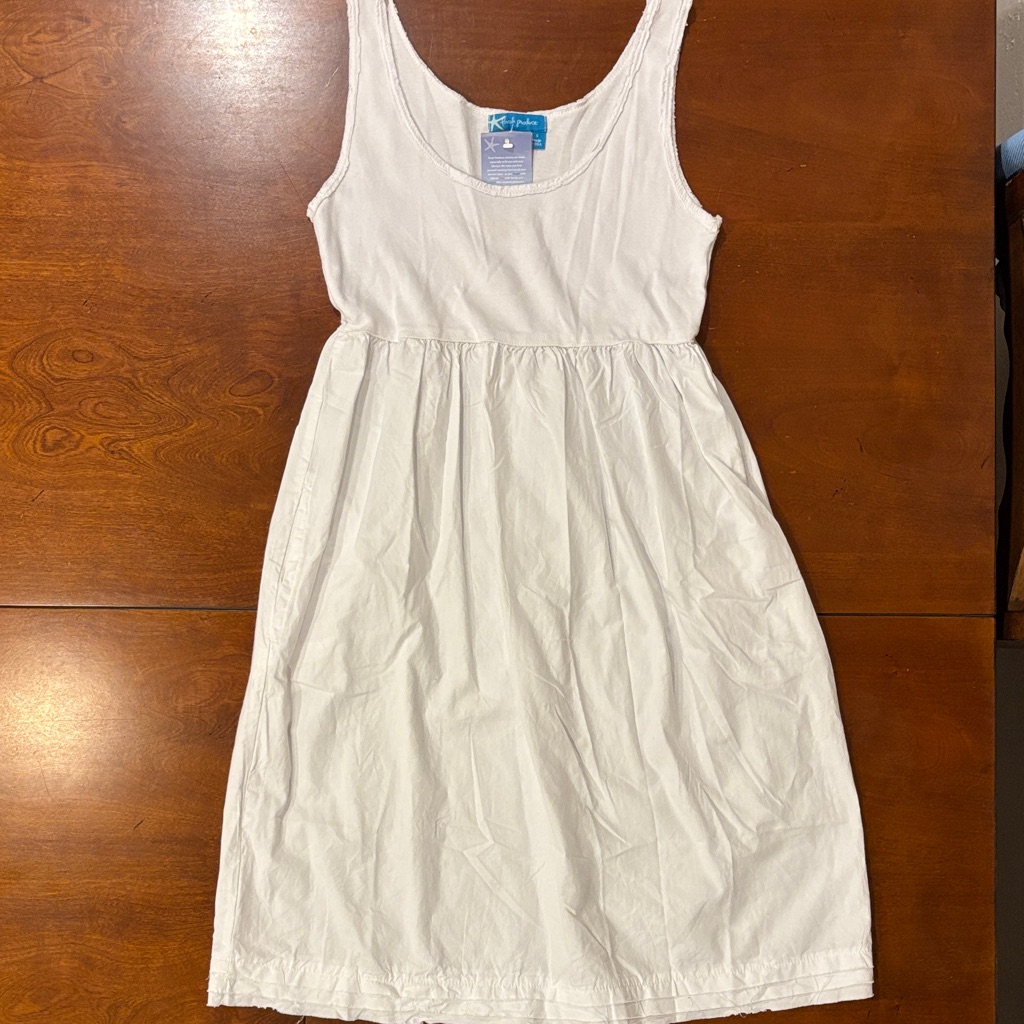 Fresh Produce Soft White Cotton Sleeveless Dress With Pockets. Nwt